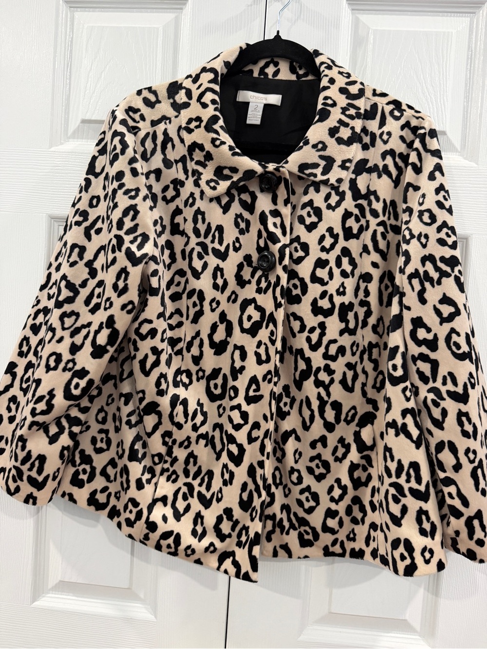 Chico's Women's Leopard Animal Print Lined Collared Button-Front Jacket 2 Large